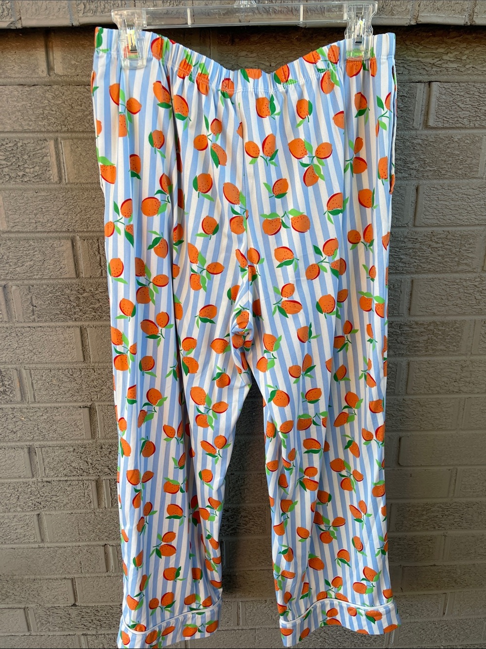 Kate Spade Orange Print Blue and White Striped Pajama Set- size Large - Picture 5 of 6